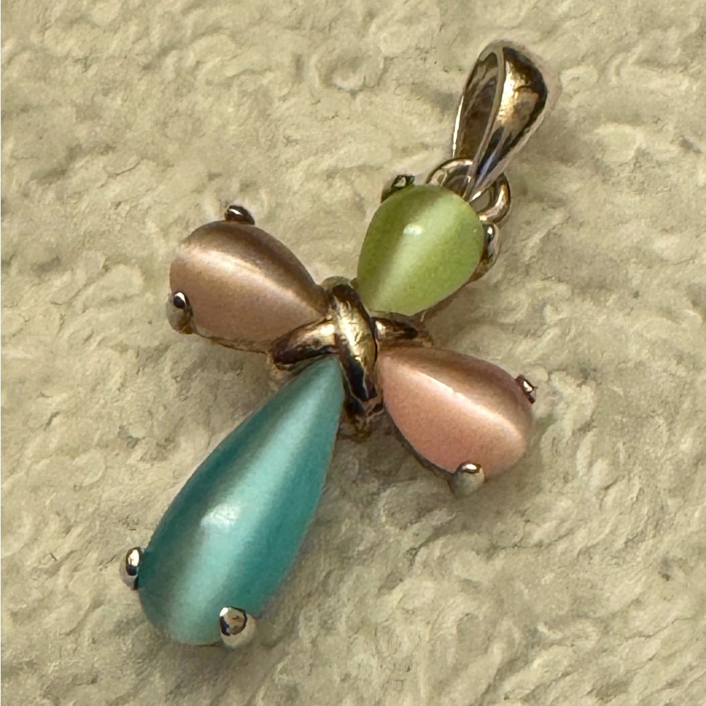 Sterling Silver Tiger-Eye Style Pastel Cross Pendant